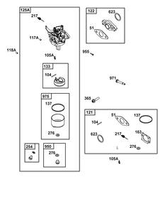 Carburetor Group Diagram and Parts List for 10060B-0195-H5  Briggs and Stratton Engine